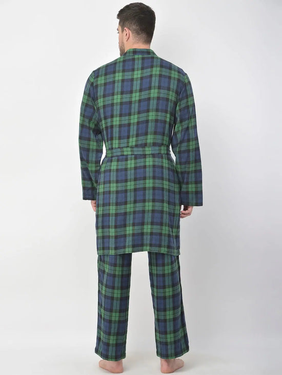 Prap Green Brush Check Men Robe