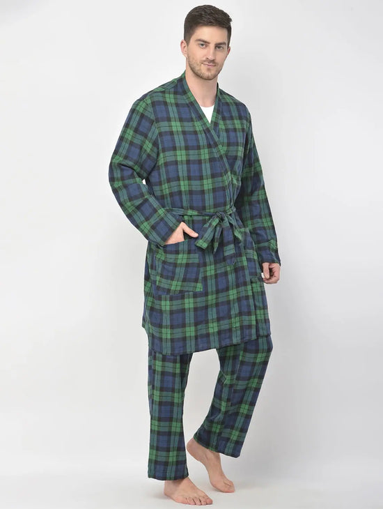 Prap Green Brush Check Men Robe