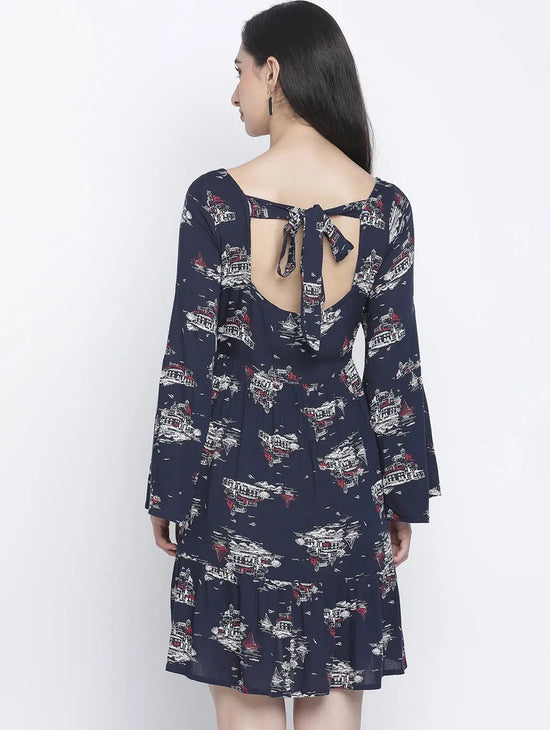 Dony Blue Printed Women Casual Dress