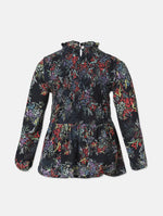 Vobble Black Floral Print Girl Top