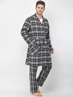 Granish Black Brush Check Men Robe