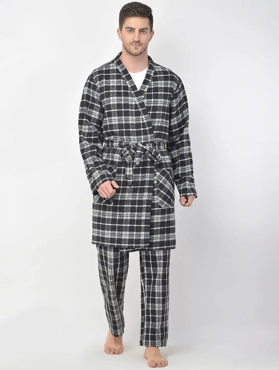 Granish Black Brush Check Men Robe