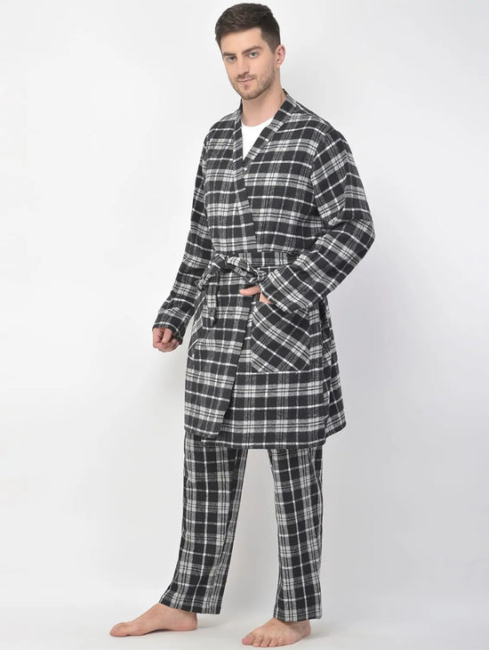 Granish Black Brush Check Men Robe