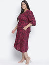 Wanic Wine Animal Print Plus Size Button - Down Dress