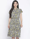 Vober Color Mesh Floral Print Women Dress