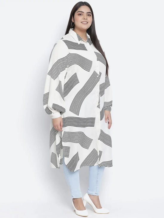 Winking Beige Printed Plus Size Women Tunic