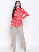 Rizzling red floral print women shirt