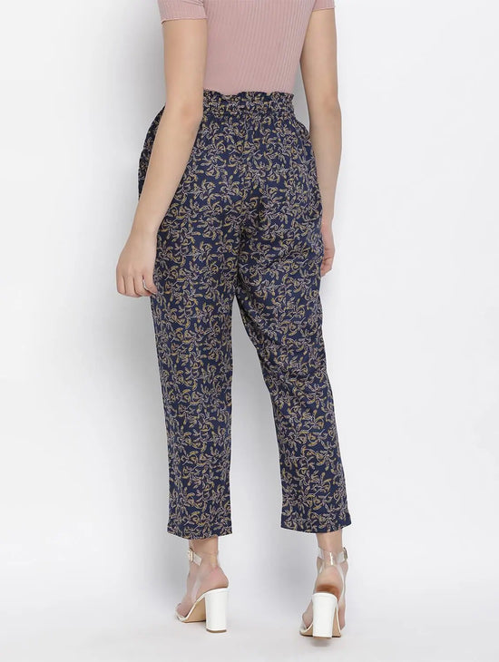 Soscer Blue Floral Print Women Elasticated Pant.