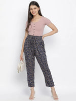 Soscer Blue Floral Print Women Elasticated Pant.