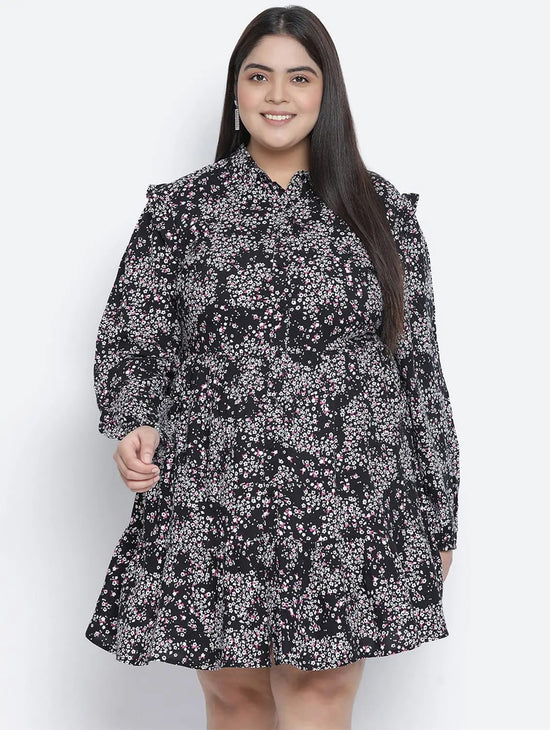 Precious Floral Print Button-Down Plus Size Women Dress