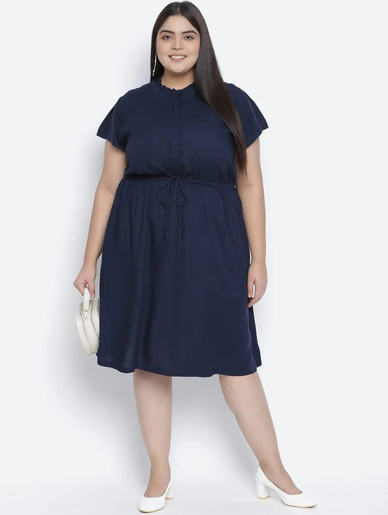 Razzy Navy Blue Elasticated Plus Size Women Dress