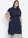 Razzy Navy Blue Elasticated Plus Size Women Dress