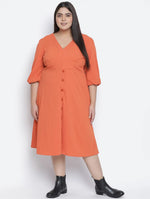 Razzing Solid Orange Plus Size Women Dress.