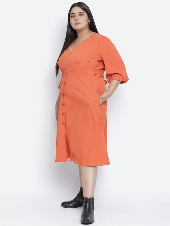 Razzing Solid Orange Plus Size Women Dress.