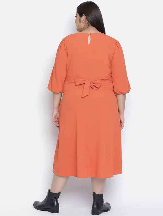 Razzing Solid Orange Plus Size Women Dress.