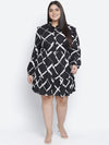 Lavish Black Check Print Button-Down Plus Size Dress