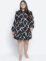 Lavish Black Check Print Button-Down Plus Size Dress