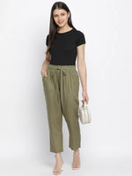 Nasttle Solid Khaki Women Elasticated Pant