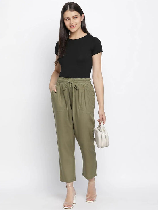 Nasttle Solid Khaki Women Elasticated Pant