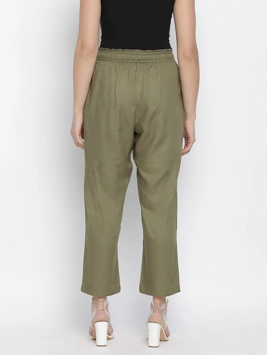 Nasttle Solid Khaki Women Elasticated Pant