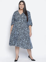 Lazzing Blue Animal Print Button- Down Plus Size Women Dress