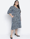 Lazzing Blue Animal Print Button- Down Plus Size Women Dress