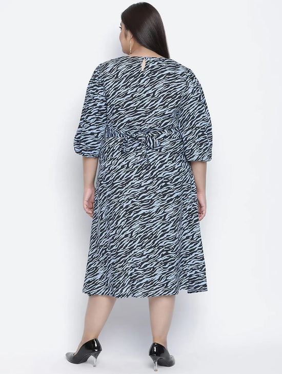 Lazzing Blue Animal Print Button- Down Plus Size Women Dress