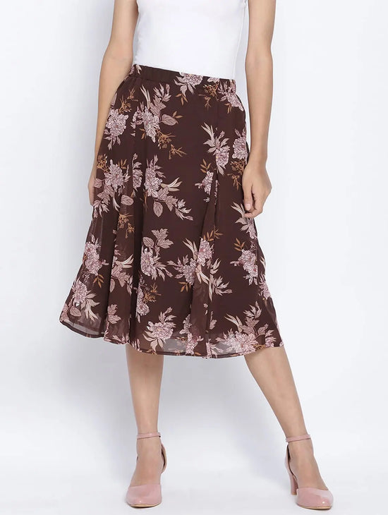 Loco Lour Brownish Floral Print Women Skirt