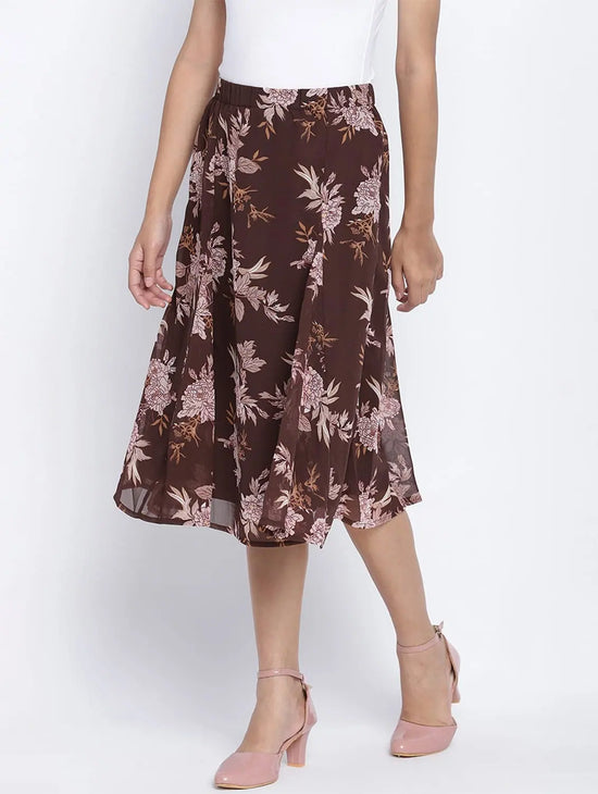 Loco Lour Brownish Floral Print Women Skirt