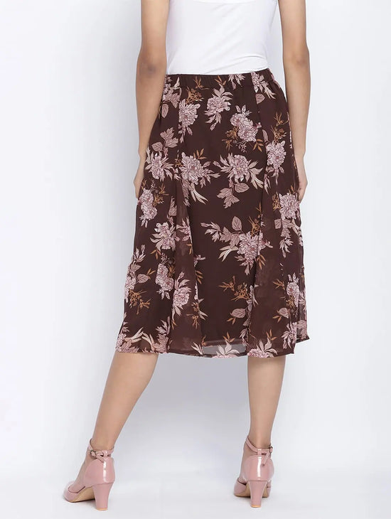 Loco Lour Brownish Floral Print Women Skirt