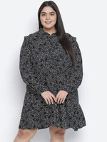 Jabllic Black Floral Printv Button Down Plus Size Dress