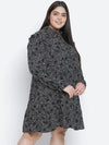 Jabllic Black Floral Printv Button Down Plus Size Dress