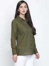 Kahki Solid Plain Women Shirt