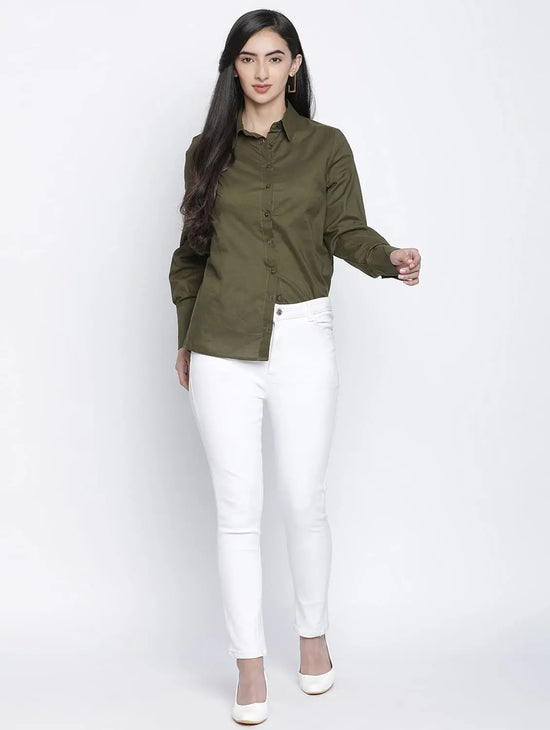 Kahki Solid Plain Women Shirt