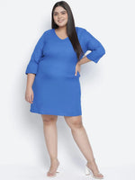 Dolphin solid blue plus size women dress