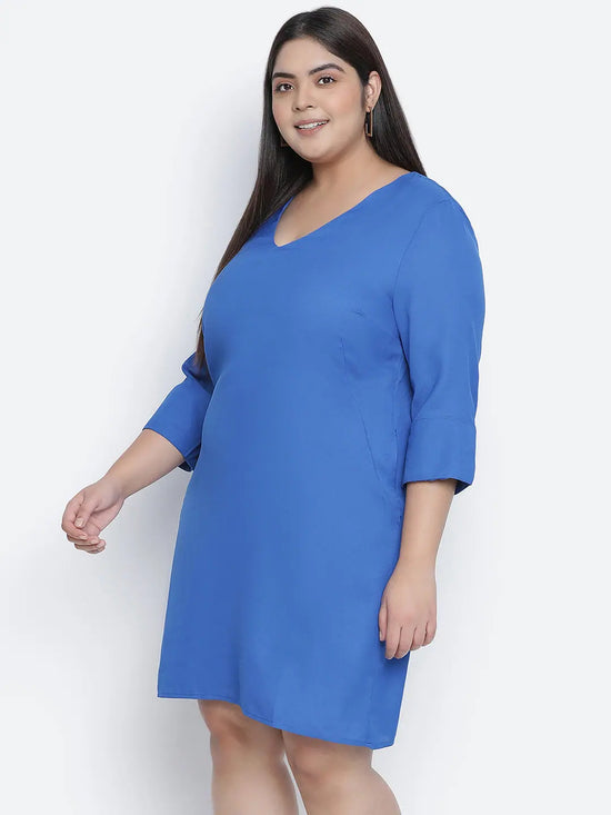 Dolphin solid blue plus size women dress