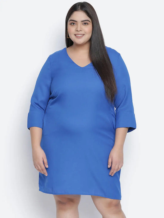 Dolphin solid blue plus size women dress