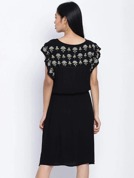 Glamour Black Embroidery Fashion Women Dress