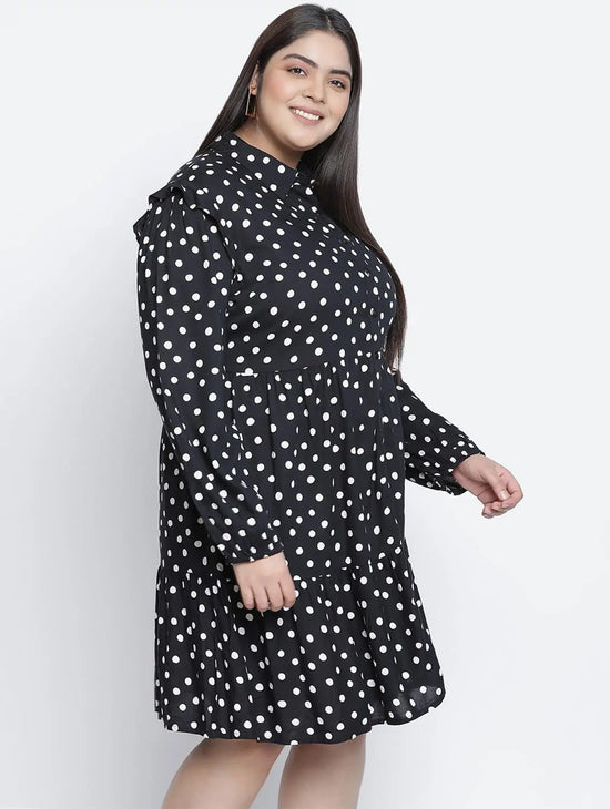 Fly High Polka Print Button Down Plus Size Women Dress