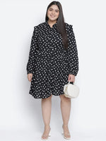 Fly High Polka Print Button Down Plus Size Women Dress