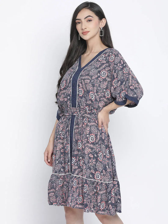 Botso berry blue printed women dress