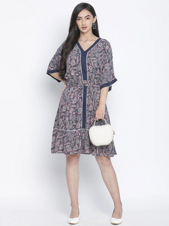 Botso berry blue printed women dress