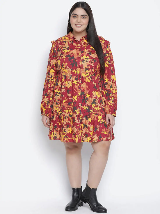 Floral bud button-down plus size dress