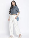 Denim Solid Womem Crop Shirt