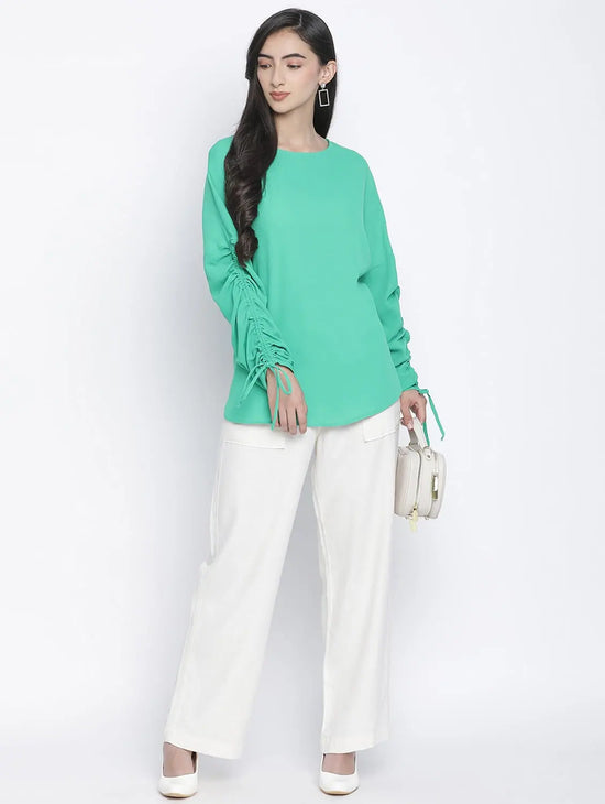 Denser Solid Green Women Top