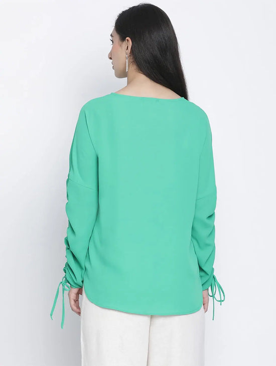 Denser Solid Green Women Top