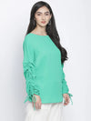 Denser Solid Green Women Top