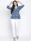 Cloud blue flower print women top