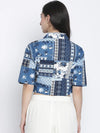 Blezzi Blue Printed Women Crop Shirt