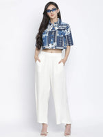 Blezzi Blue Printed Women Crop Shirt